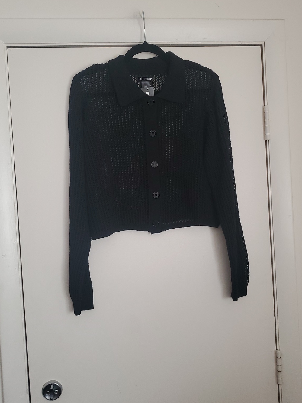 *NWT* Hot Topic'S Black Open-Knit Collared Button Cardigan - Picture 2 of 14